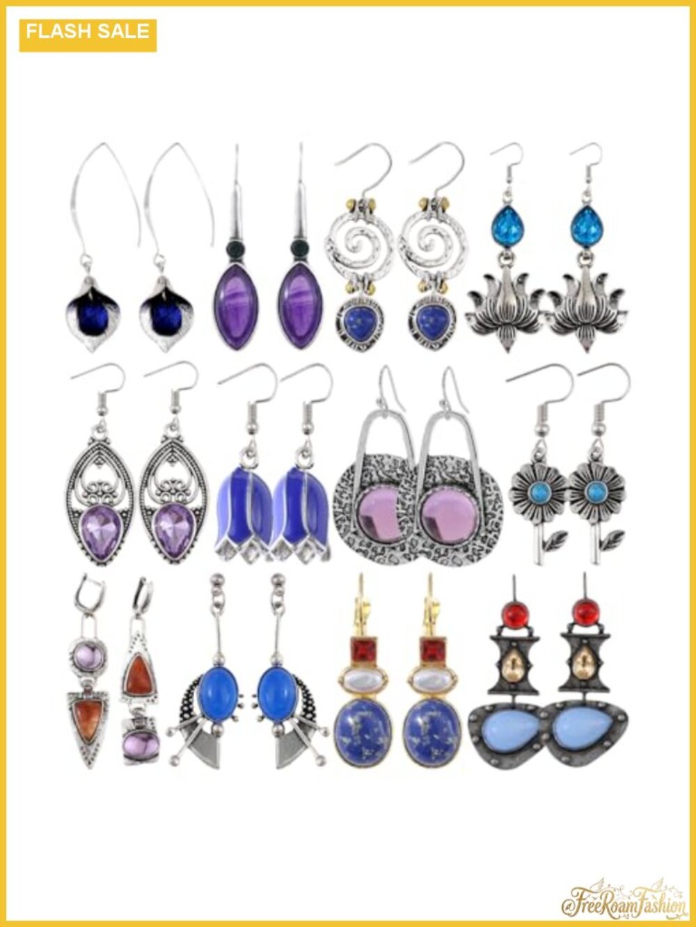 12 Pairs Western Earrings Boho Oval Dangle Set